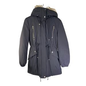 MNG Mango Women's Faux Fur Hooded Full Zip Jacket Coat Black XS Cold Weather